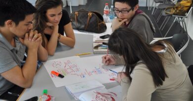 International students collaborating on a group project at Domus Academy, Italy