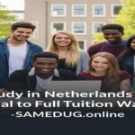 International students at Leiden University showcasing the Leiden University Excellence Scholarship 2026 — a prestigious partial to full tuition scholarship in the Netherlands for outstanding master’s applicants from outside the EU/EEA, featured on SAMEDUG