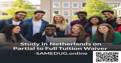 International students at Leiden University showcasing the Leiden University Excellence Scholarship 2026 — a prestigious partial to full tuition scholarship in the Netherlands for outstanding master’s applicants from outside the EU/EEA, featured on SAMEDUG