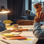 Focused student of African descent studying with headphones and a laptop, embodying the **Afrobeats study method** combining Pomodoro technique for ultimate productivity and GPA improvement. Ideal for 'student hacks' and 'effective study tips