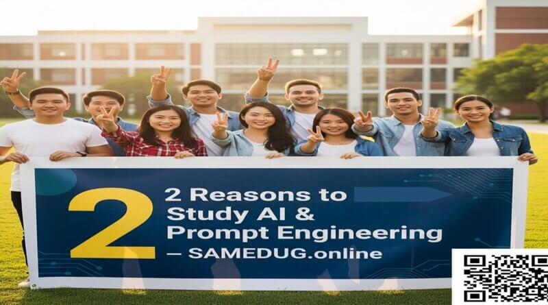 Students exploring prompt engineering and AI concepts in a modern university tech lab – Samedug study AI and prompt engineering blog feature